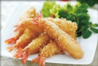 Deep fried prawns en croute